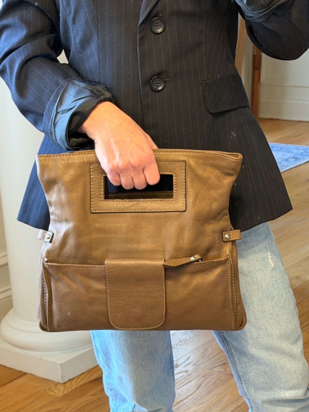 Classic Brown Leather Satchel Tote
